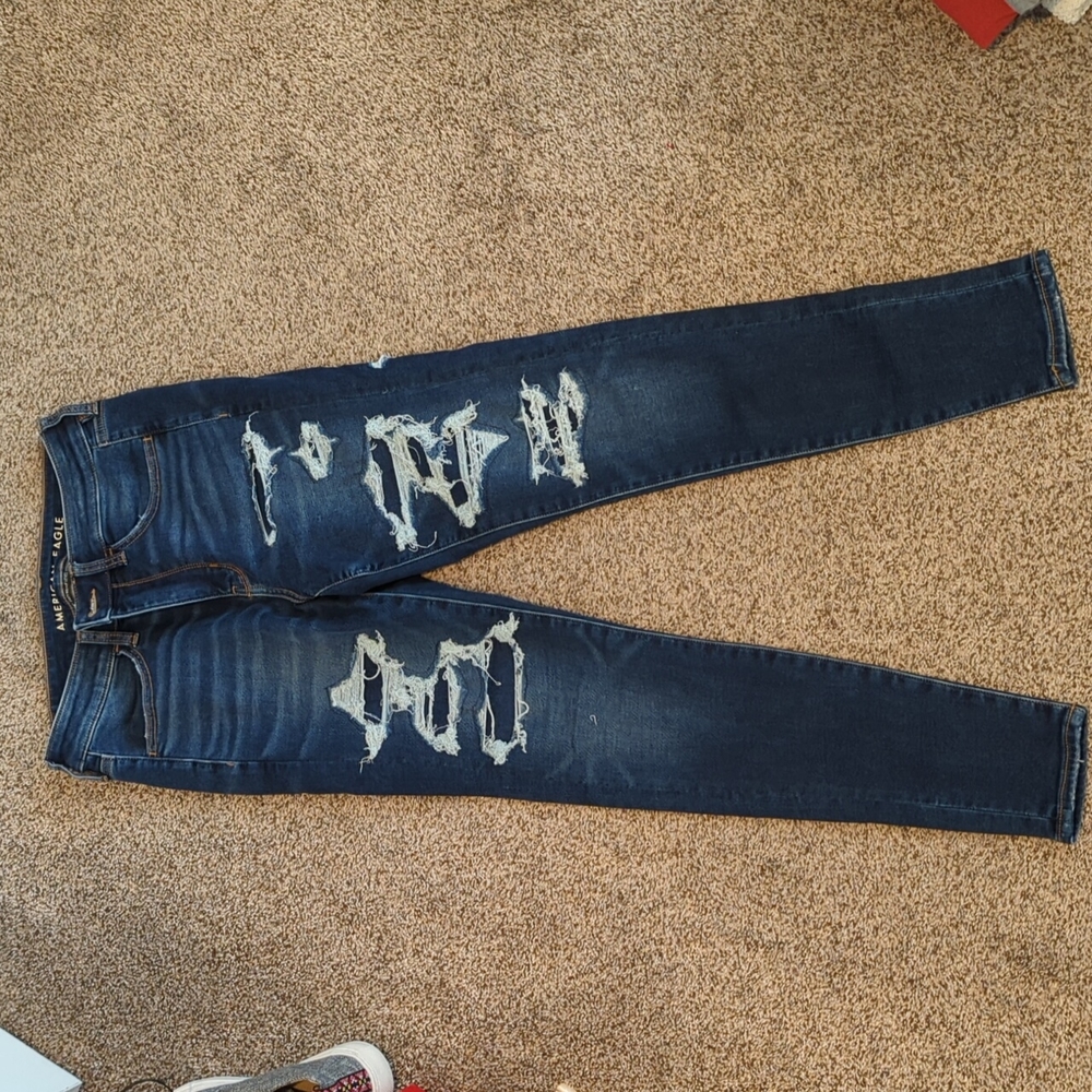Women's American eagle cozy next level stretch high rise covered distressed jean